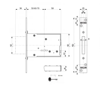 Замок врезной Mottura 40701/60