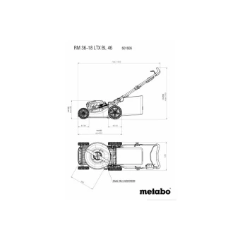 Акумуляторна газонокосарка Metabo RM 36-18 LTX BL 46 (18 В, 460 мм, без АКБ) (601606850)