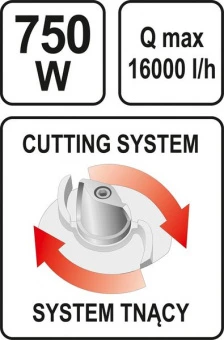 YATO Насос для брудної води мережевий чавунний YATO, з подрібнювачем, 750Вт, 16000 л/год, макс.висот