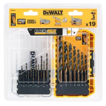 Набір свердел по металу DeWALT Black&Gold HSS-G, 19 шт: 1-10 мм, кейс Tough Case | DT70728