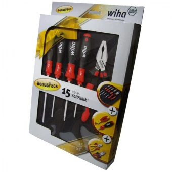 Wiha W37112 Набор из 5 инструментов в сумке: 4 отвертки Soft Finish SL PZ + 1 плоскогубцы