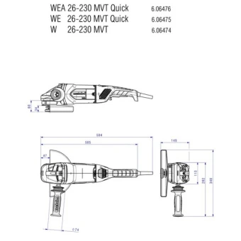 Болгарка Metabo WEA 26-230 MVT Quick (2.6 кВт, 230 мм) (606476000)