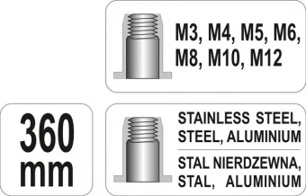 YATO Заклепочник дворучний YATO для нітогайок М3-12 мм, l=360 мм  | YT-36128
