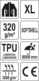 YATO Куртка робоча SOFTSHELL з прикріп капюшоном YATO розм XL, синьо-сіра, 3 кишені, 96% поліес і 4%