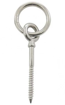 Рым болт с резьбой по дереву и кольцом, нержавіюча сталь А4 (AISI 316) /// 815019