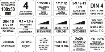 YATO Маска зварювальника YATO з автозатемнювальним світлофільтром, 100 х 50 мм  | YT-73925
