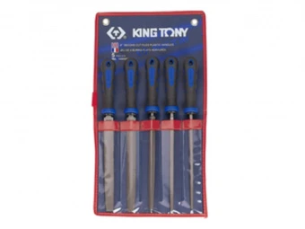 KING TONY Набор напильников 200 мм, двухкомпонентные рукоятки, 5 предметов | 1005GQ