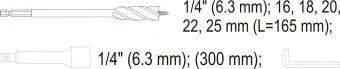 YATO Набір свердл по дереву YATO: Ø=16-25 мм, L=165мм, з 4 пругами, HEX-1/4" +подовжувач +ключ, 7 шт