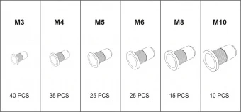 YATO Нітогайки алюмінієві YATO з різними розмірами М3-М10, 150 шт. в футлярі  | YT-36460
