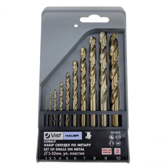 Набір свердел по металу ,HSS, Cobalt, 10 шт. (1-10мм, уп. пластик) Hauer | 20-940