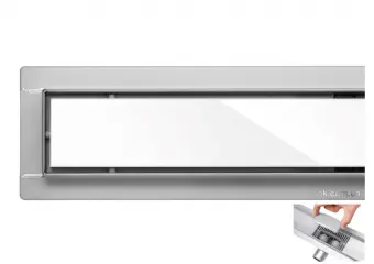 FALA Трап підлоговий для душу з нержавіючої сталі "WHITE GLASS" ; 90х 7х 7 см  | 75384