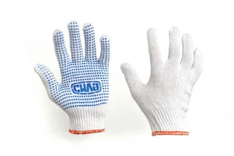 Перчатки 70/30 с ПВХ точкой р10 (белые+синий ПВХ) Эконом СИЛА