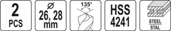 YATO Набір свердл по металу YATO: HSS 4241, Ø26-28мм, L=75/150мм, до нержав. і конструкц.сталі, 2 шт
