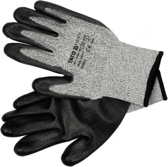 YATO Рукавиці робочі захисні від порізів (HPPE) YATO покриті чорним поліуретаном, розмір 10  | YT-74