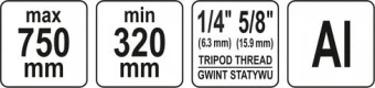YATO Штатив тринога YATO телескоп (3 секціі) . кріплення 5/8", з штангою 14 cм. H= 32-75 cм. алюміні
