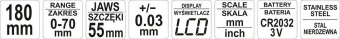 YATO Штангенциркуль для гальмівних дисків електронний YATO : l= 180 мм, діап.- 0-70мм, точн± 0,03мм,