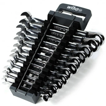 WIHA Набор комбинированных реверсивных гаечных ключей с трещоткой 13 предметов с держателем от 8 до 