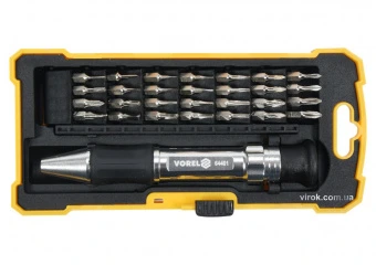 VOREL Викрутка зі змінними прецизійними викрутковими насадками в футлярі, 29 елем.  | 64401