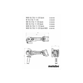 Акумуляторна кутова шліфмашина Metabo WPB 18 LT BL 11-125 Quick Inox (18 В, без АКБ, 125 мм) (613091