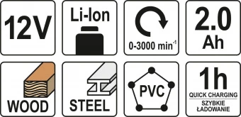 YATO Пила шаблева акумуляторна YATO : Li-Ion 12 В, 2 Агод, хід полотна- 12.7 мм + 2 полотна  | YT-82