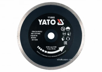 YATO Диск відрізний алмазний по гресу, склу, кераміці YATO Ø=230х2.2х10х22.2 мм,в мокрому режимі  | 