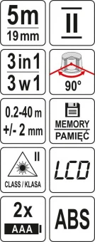YATO Дальномір-рулетка лазерний з перехресними промен. YATO в межі 0.2-40 м,з метричною стрічкою-5 м