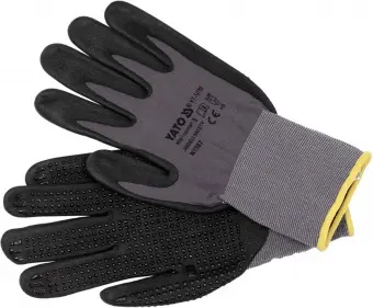 YATO Рукавиці робочі нейлонові YATO покрите спіненим нітрилом з накрапленням, розмір 9, чорнр-сірі  