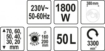 YATO Газонокосарка на 4-х колесах електромережева YATO, 1800 Вт, обрізний діап. Ø= 38 см, ємн.- 50 л