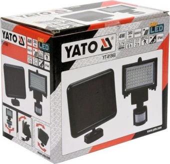 YATO Прожектор діодний з датчиком руху YATO : сонячна батарея, Li-Ion 3,7 В ; P= 4 Вт, Ф= 380 lm  | 