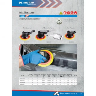 KING TONY Пневматическая орбитальная шлифовальная машина с мешком | 33D23-010