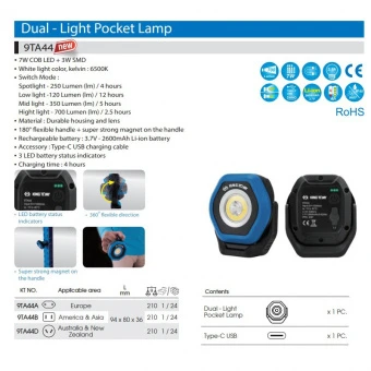 KING TONY Переносной прожектор с ручкой 7W | 9TA44A