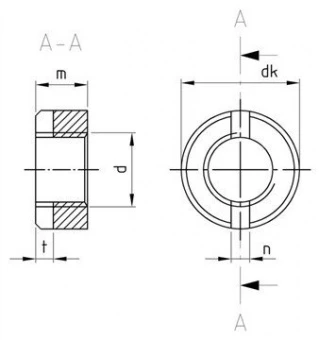 Гайка нержавеющая круглая шлицевая DIN 546