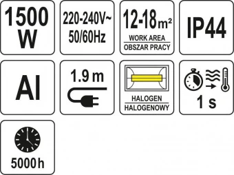 YATO Обігрівач інфрачервоний, підвісн під стелю YATO, ел.-мереж- 230В, 1500Вт, діапаз-12-18м² з пуль