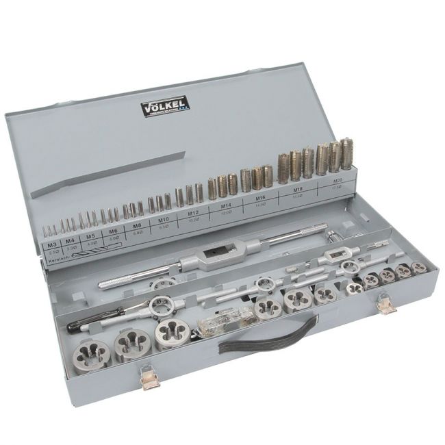 VÖLKEL Набір мітчиків та плашок HSS-G M 3-20 (металевий кейс)