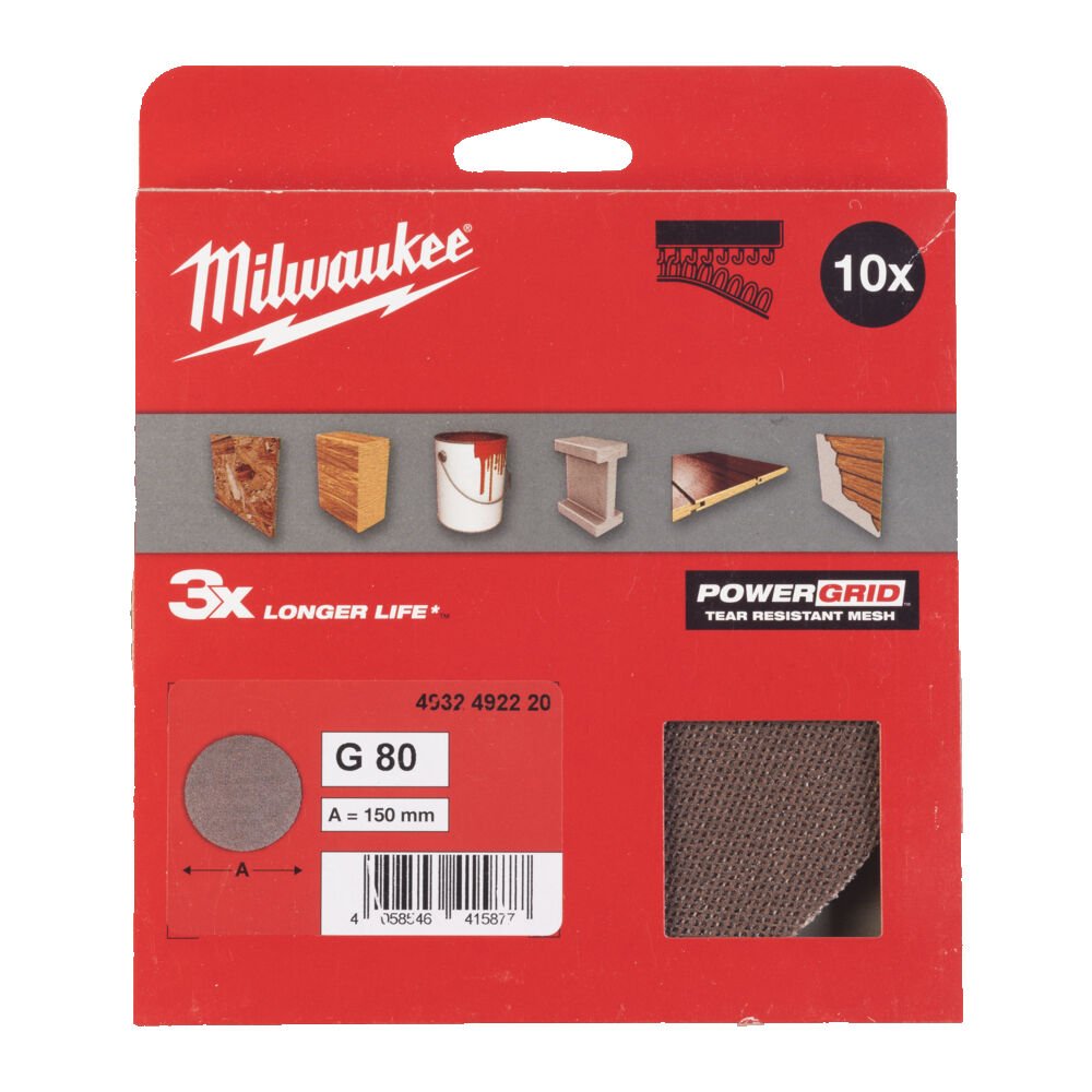MILWAUKEE Сітка шліфувальна PG Mesh HL, Ø150мм, зерно 80, (10шт) | 4932492220