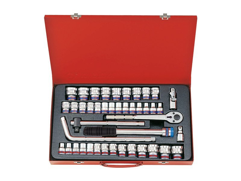 KING TONY Набор головок 1/2" 43 ед. 12-ти гранные,короткие, дюймовые+метрические, удлинитель | 4044C