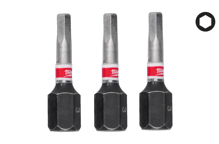 MILWAUKEE Біта SHOCKWAVE, Hex3, 25мм, (3шт)