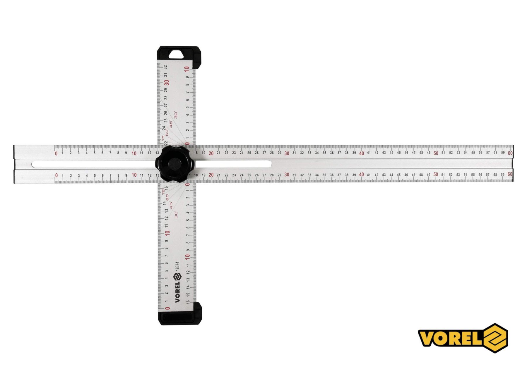 VOREL Кутник алюмінієвий регулювальний : 600 х 320 мм, з розмітками кутів 30-75°  | 18374