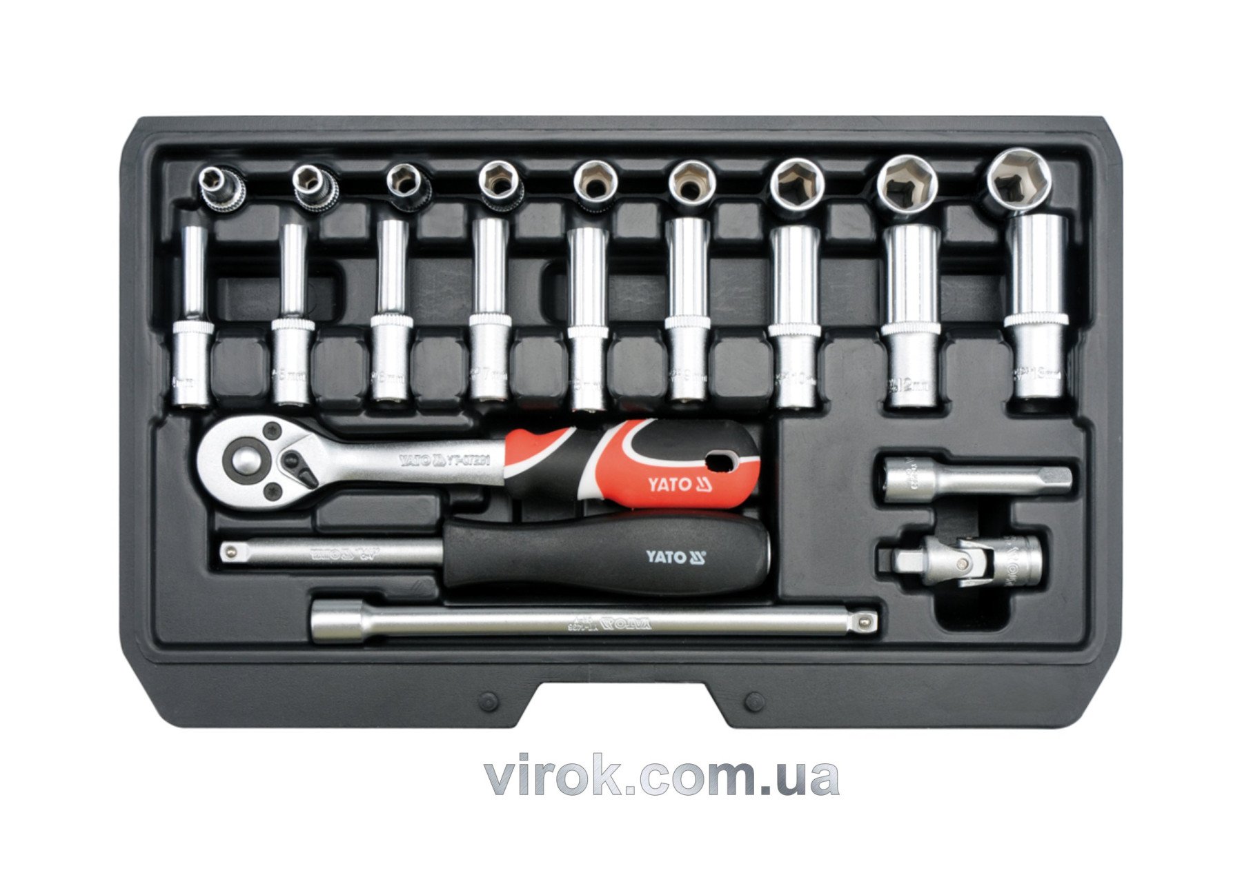 YATO Набір головок торцевих YATO : CrV, квадрат 1/4", M 4-13 мм з інструментами. 23 шт.  | YT-14451