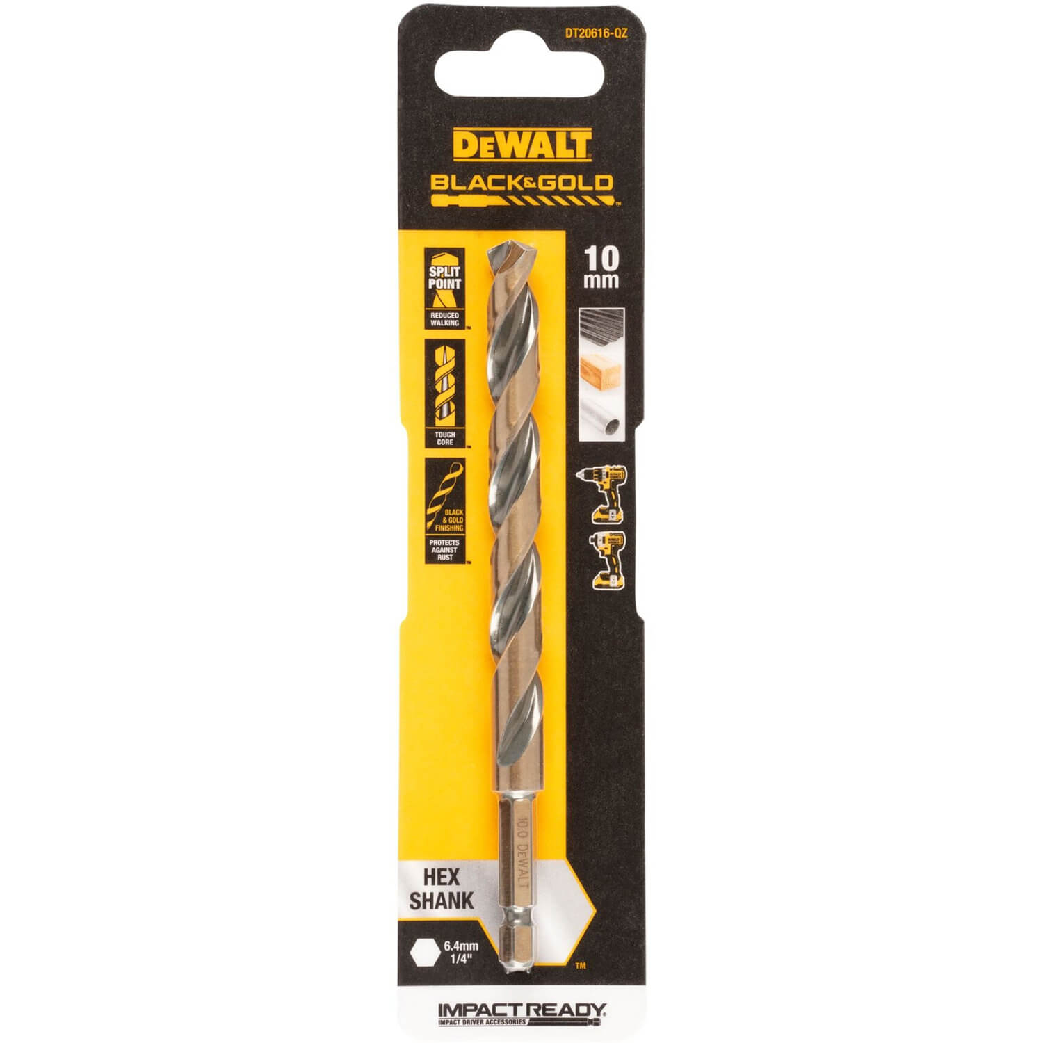 Свердло по металу DeWALT EXTREME IMPACT Black & Gold, HSS-G, Ø 10 мм, 1 шт. | DT20616