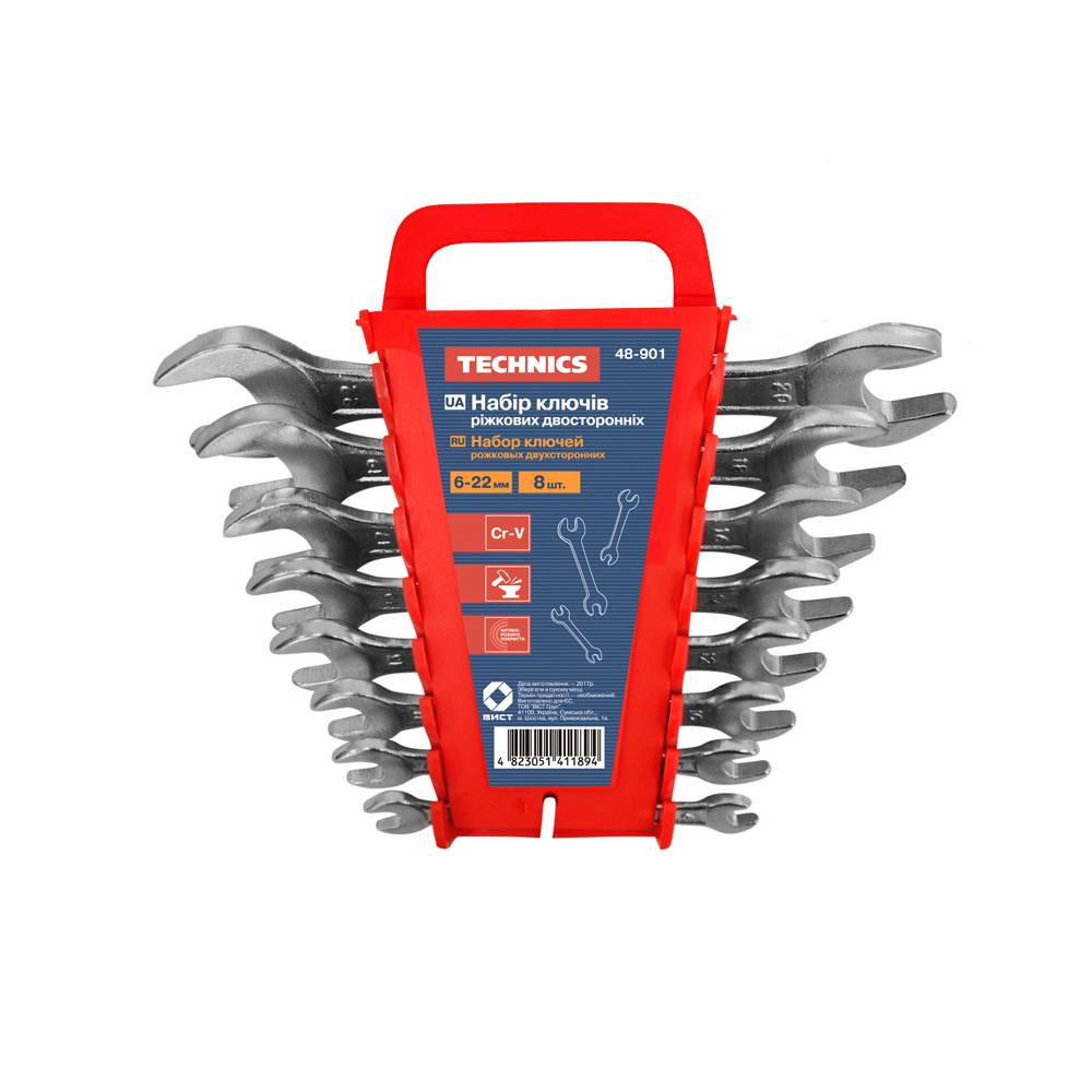 Набір ключів ріжкових двосторонніх, Cr-V, 8 шт. (6-22 мм) Technics | 48-901