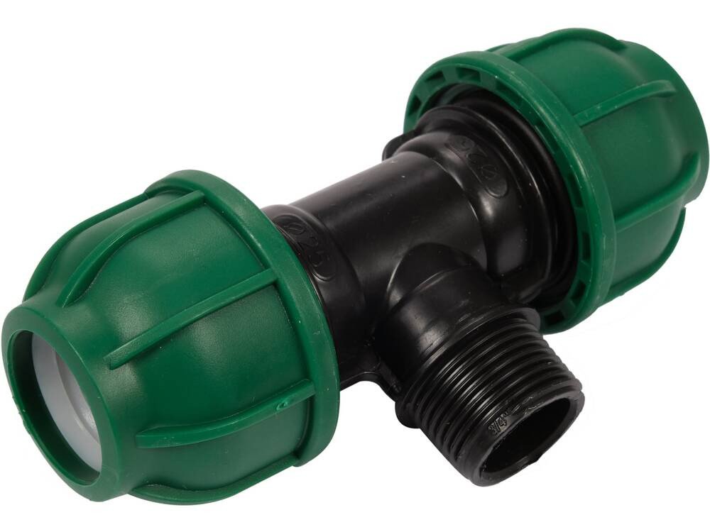 Трійник сполучний водяних пластикових труб 2x 25мм- зовн. різьб G3/4" FLO поліпропіл, для тиску 1MPa