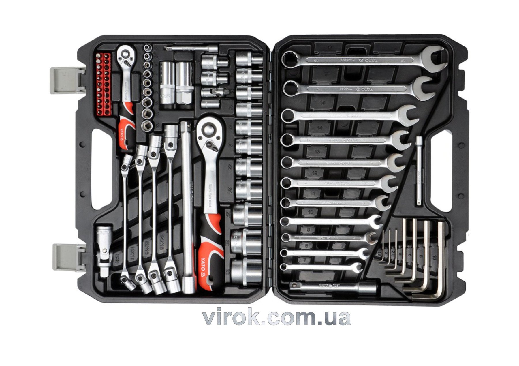 YATO Набір головок торцевих YATO : квадрат 1/2", 1/4" з інструментами. 77 шт.  | YT-38781