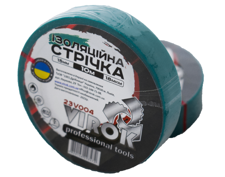 VIROK Стрічка ізоляційна : 15мм х 10 м x 0,18 мм ЗЕЛЕНА  | 23V004