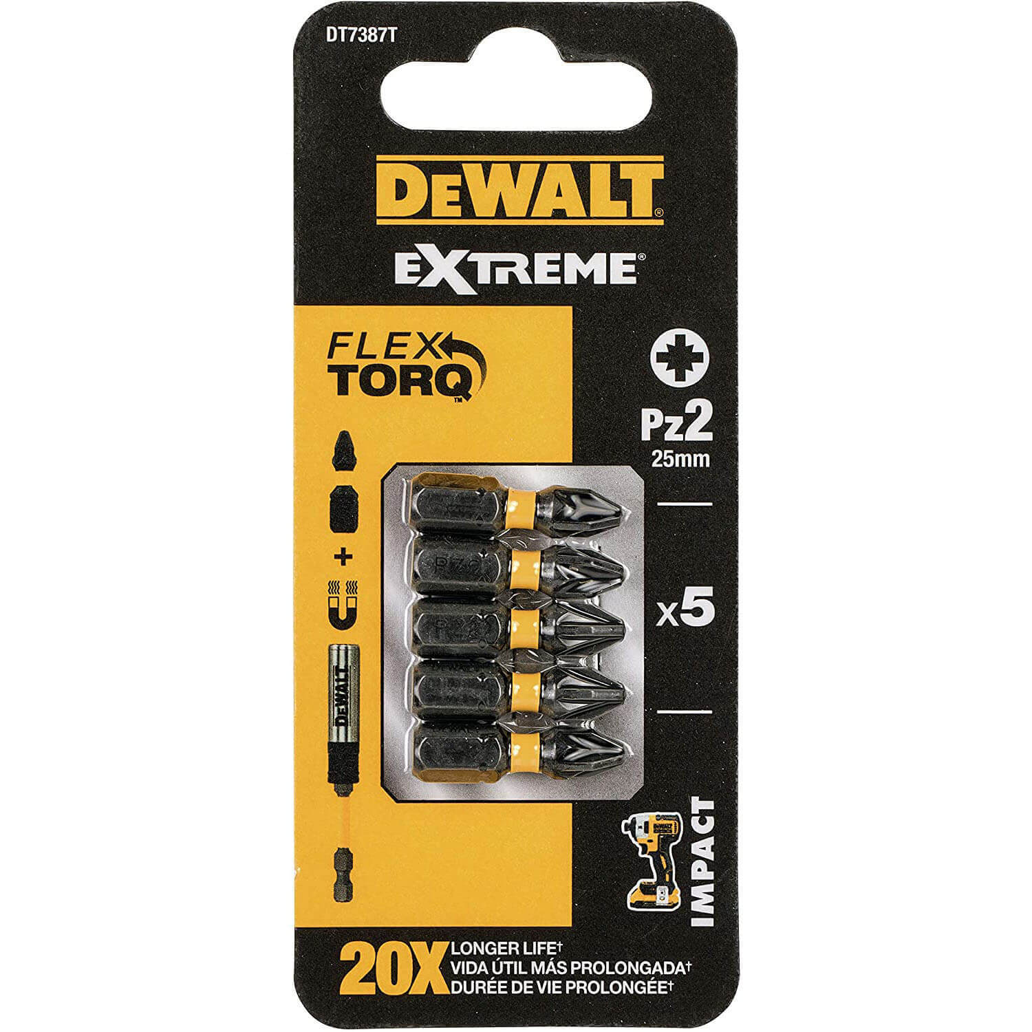 Набір біт DeWALT, ударні, IMPACT TORSION EXTREME, Pozidriv, Pz2, L=25 мм, 5 шт
