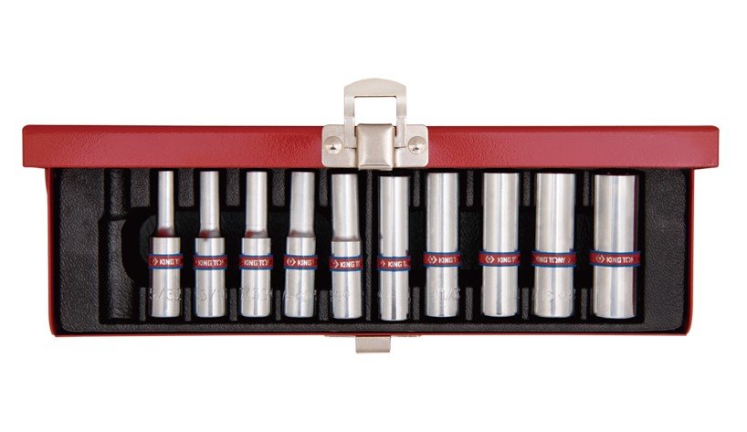 KING TONY Набор головок 1/4" 10 ед. 6-ти гранные,длинные, дюймовые | 2510SR