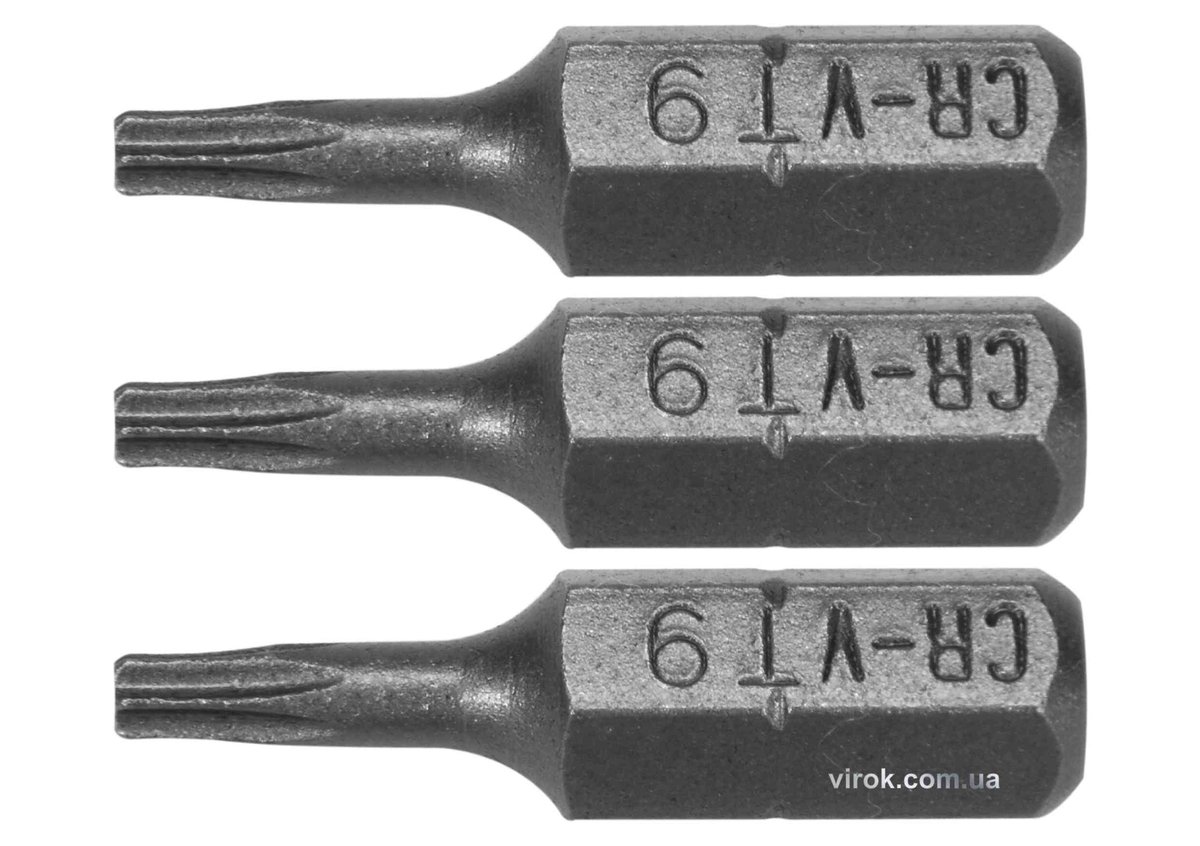 STHOR Насадка викруткова : TORX T9 x 25 мм, HEX 1/4", Cr-V, 3 шт (DW) | 65491