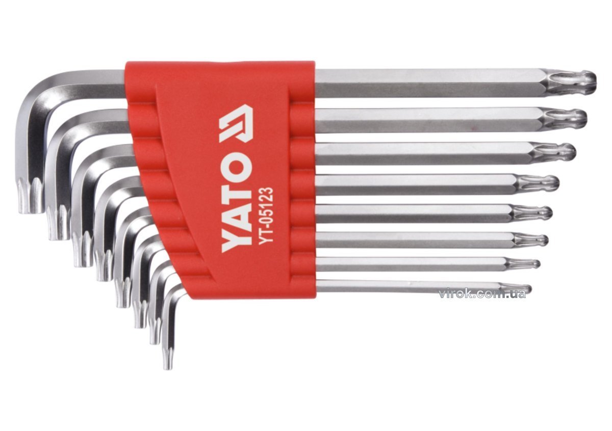 YATO Ключі ТОRХ Г-подібні YATO : Т9-Т40, з кульовим наконечником, Cr-V, 8 шт  | YT-05123