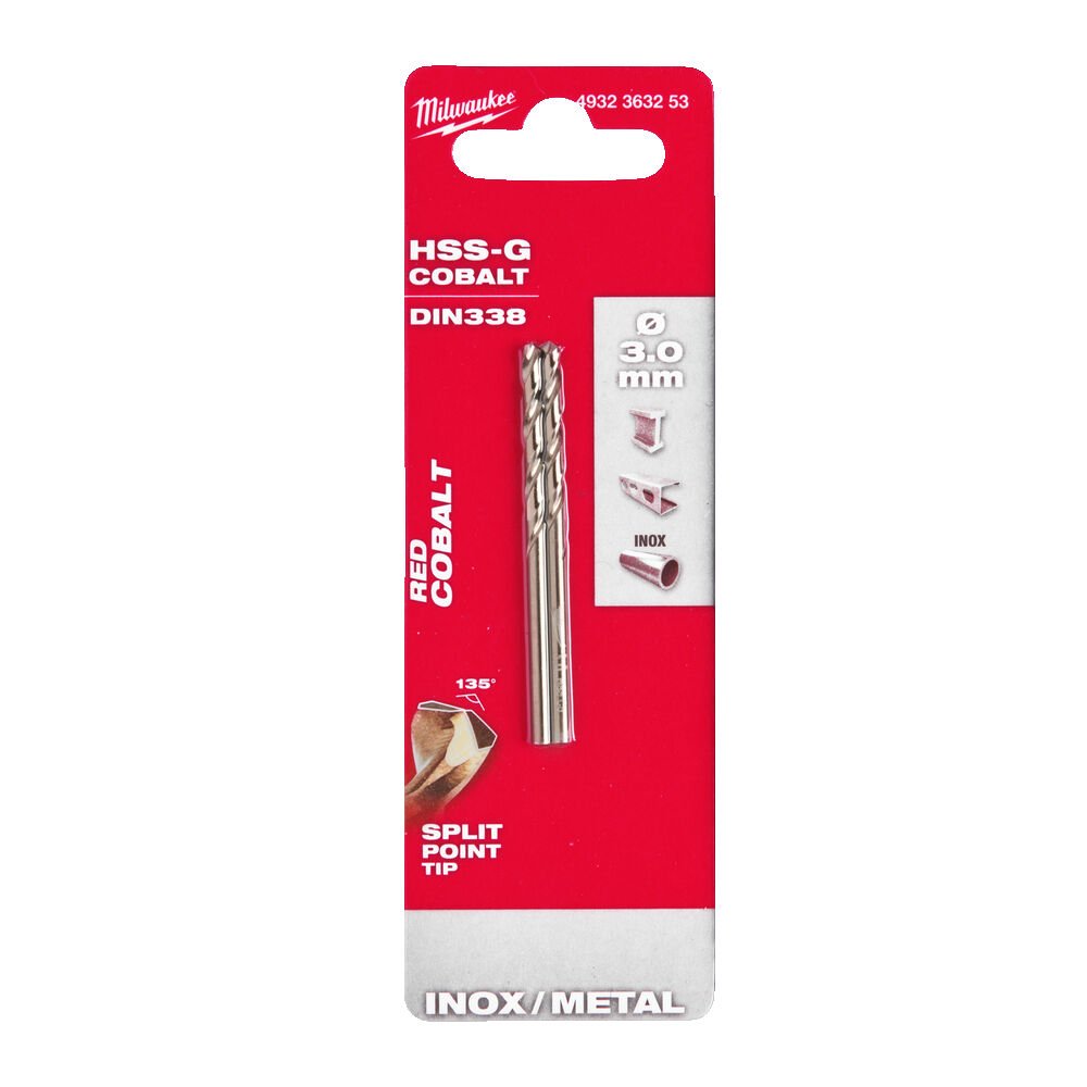 MILWAUKEE Свердло по металу HSS-CoDIN338, Ø3,0мм, (2шт) | 4932363253