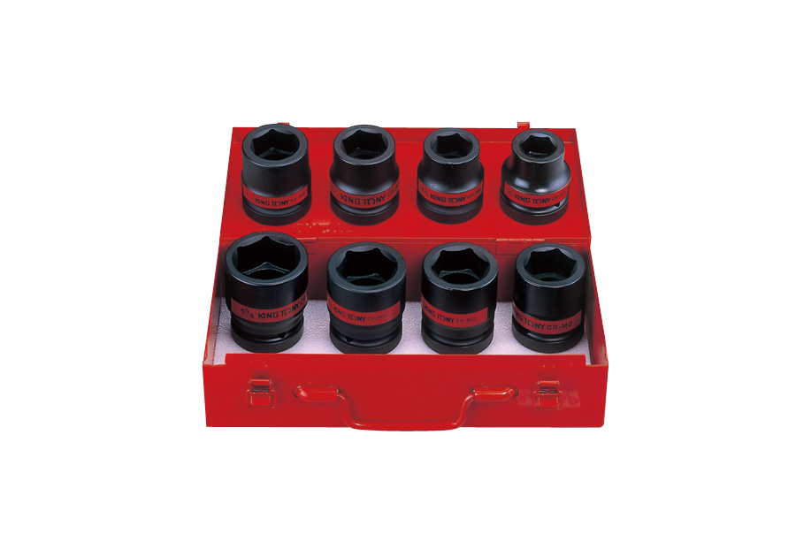 KING TONY Набор головок ударных 1" 8 ед. 6-ти гранные, дюймовые 15/16"-1-5/8" | 8410SP